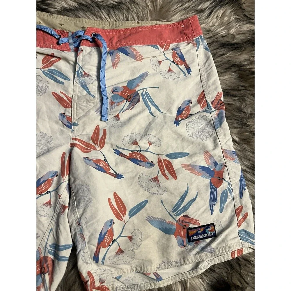 Patagonia Bird Print Wavefarer Boardshort Drawstring Swim Trunks